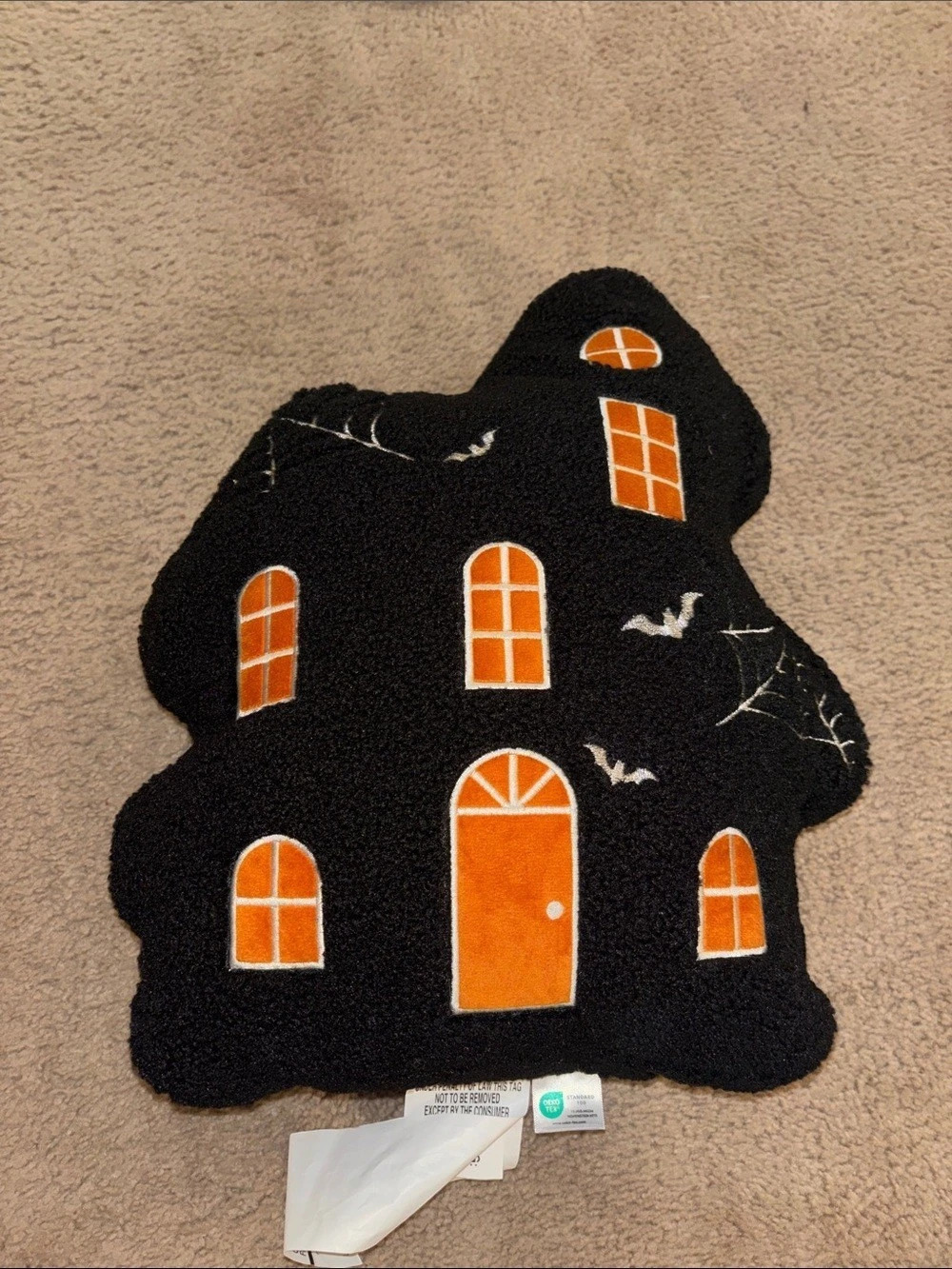 Viral Costco Haunted House Shaped Throw Pillow Black & Orange